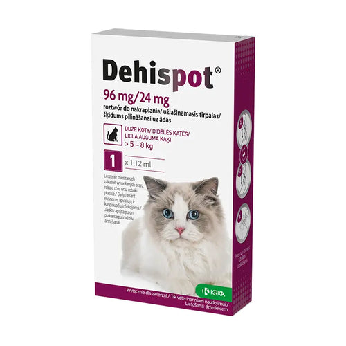 Dehispot, 96 mg/24 mg, užlašinamasis tirpalas didelėms katėms