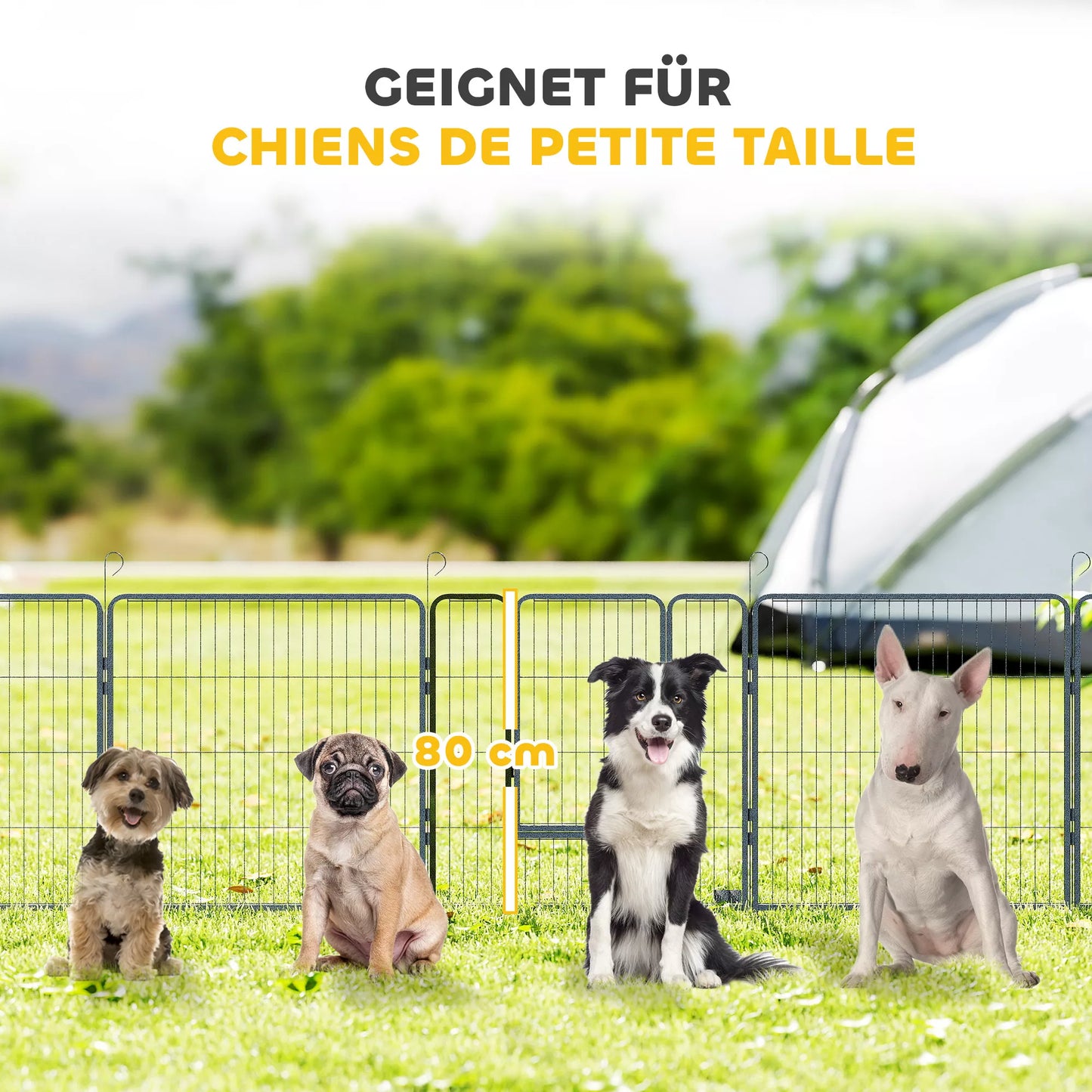 Šuniukų aptvaras, 16 dalių sulankstomas su durelėmis, metalas, 3,2x3,2x0,8 m, pilkas