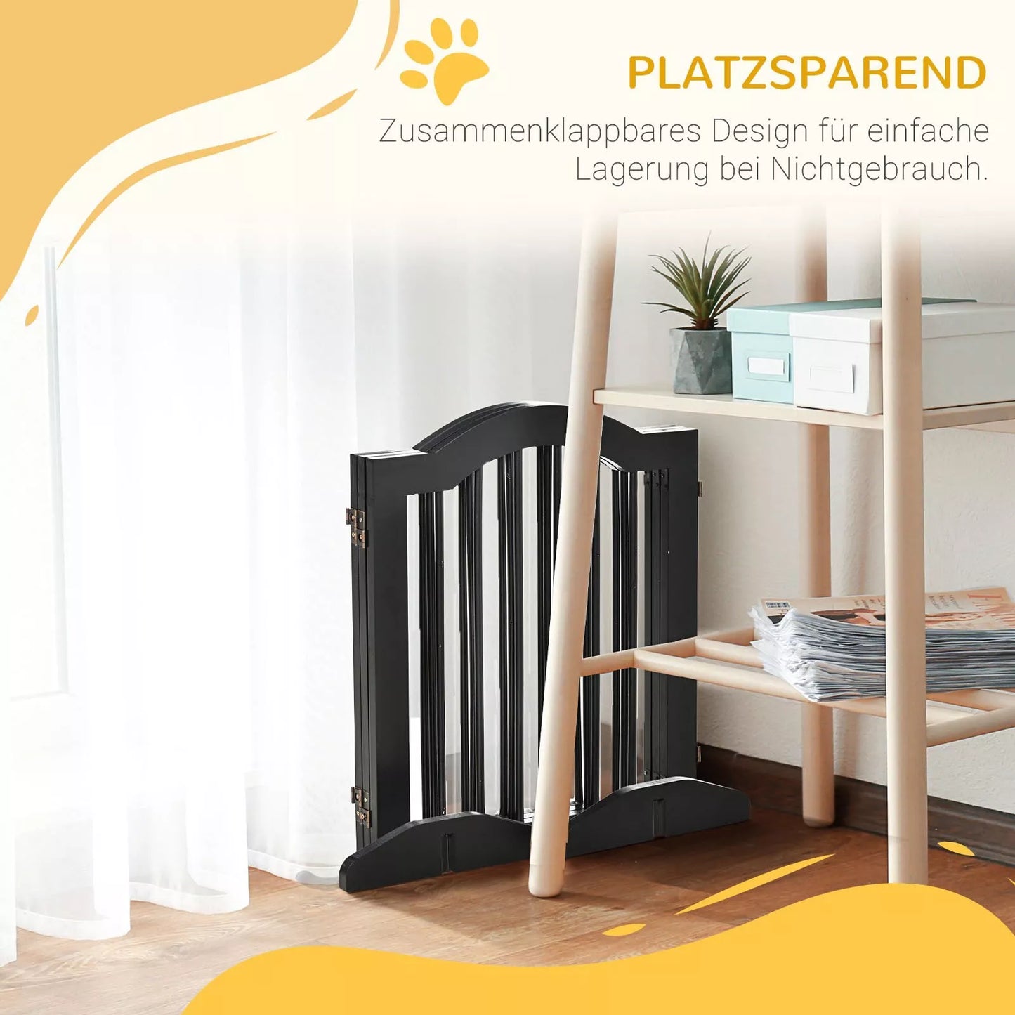 Sulankstomas 3 dalių šunų atitvaras, 154,5 x 61 cm, su durimis, apsauginiai varteliai su 2 atraminėmis kojelėmis, laisvai pastatomi varteliai virtuvei, koridoriui, juodas