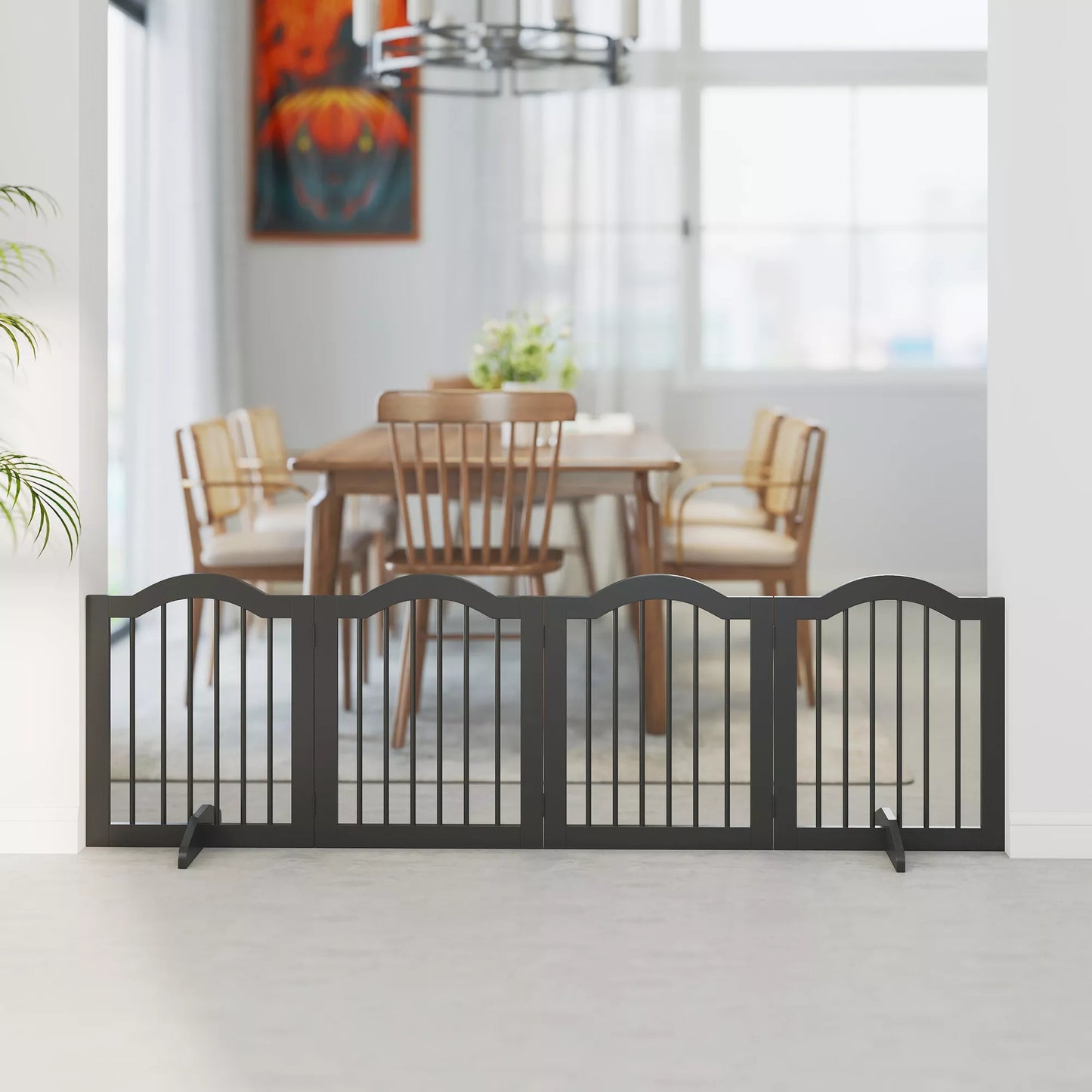 Šunų aptvaro varteliai Laisvai pastatomi apsauginiai varteliai su kojelėmis, Sulankstomi šunų varteliai, 4 panelės, 208 x 29,5 x 61 cm, Juodi