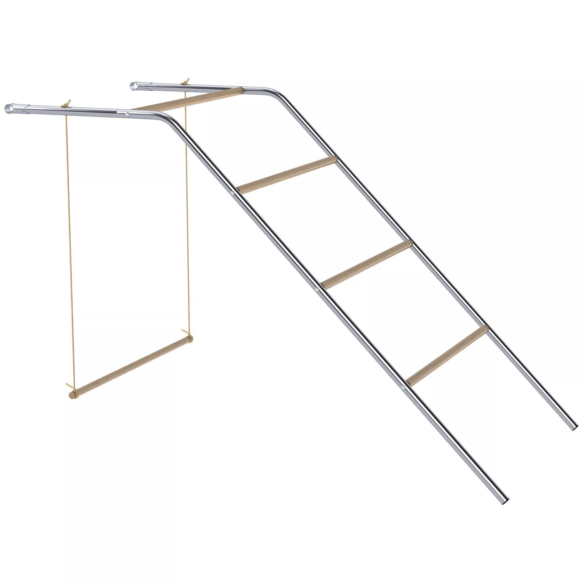 Medinis vištidės žaidimų kompleksas, vištidės žaidimų aikštelė su vištidės strypais, reguliuojama sūpynė, 82 x 150 x 110 cm, sidabrinė spalva