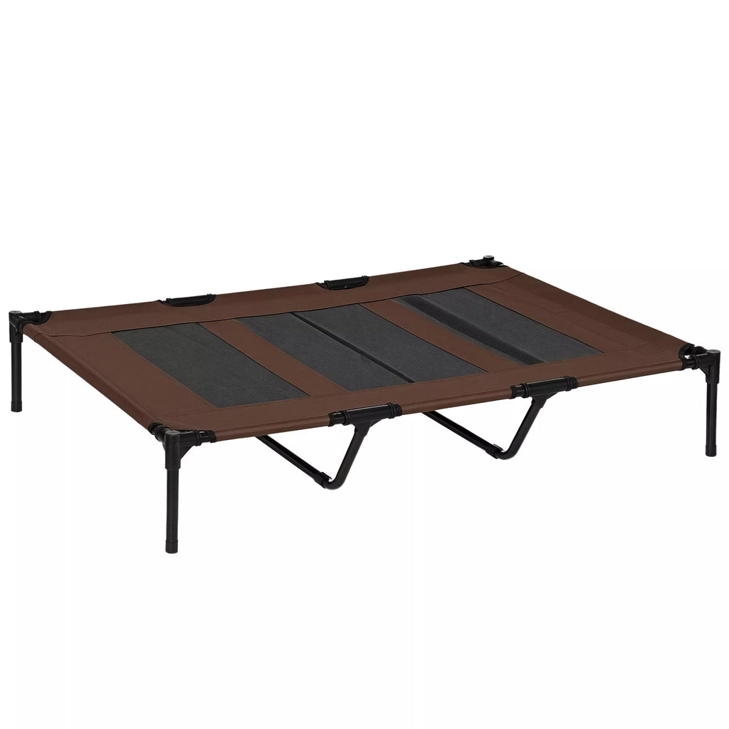 Sulankstama lauko šunų lova su paaukštintu stovu, 122 cm x 92 cm x 23 cm, kavos rudos spalvos + juoda