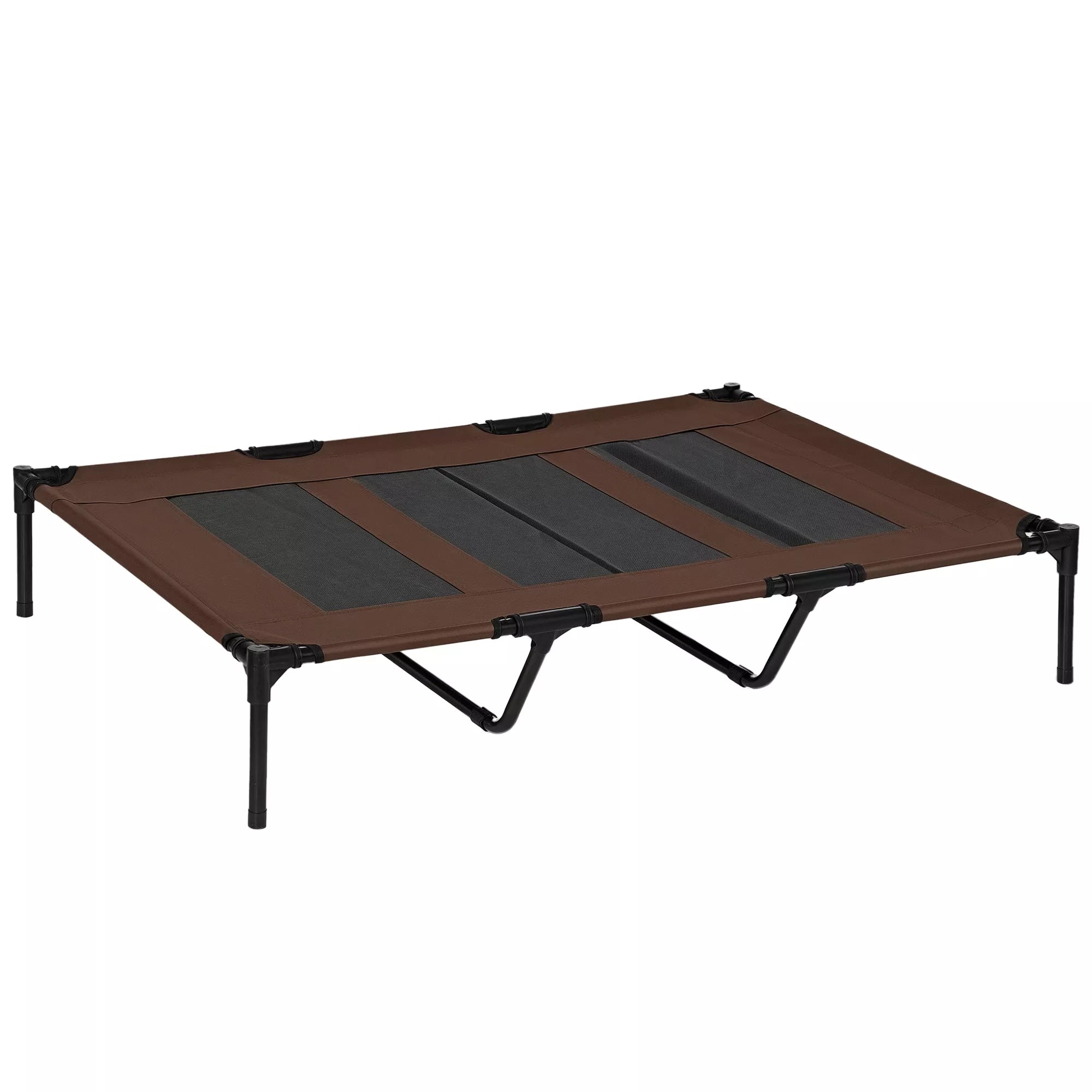 Sulankstama lauko šunų lova su paaukštintu stovu, 122 cm x 92 cm x 23 cm, kavos rudos spalvos + juoda