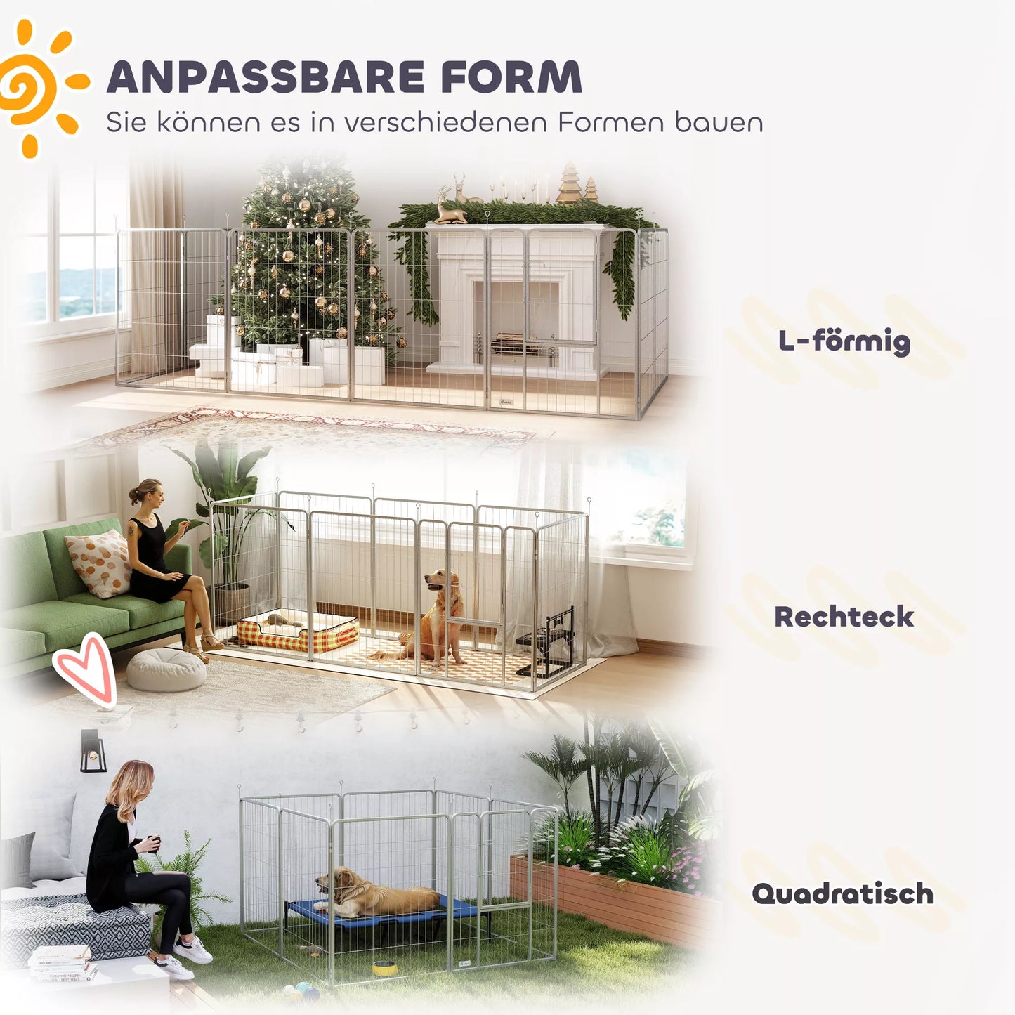 Naminių gyvūnų aptvaras, šunų tvora, naminių gyvūnų žaidimų aikštelė, lanksčiai pritaikoma, nerūdijantis plienas