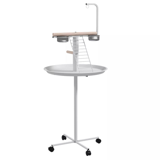 Tupėklynas papūgoms, 1 kopėtėlės, 1 sūpynės, 2 lesyklėlės, 60 x 60 x 138 cm, Balta + Natūrali