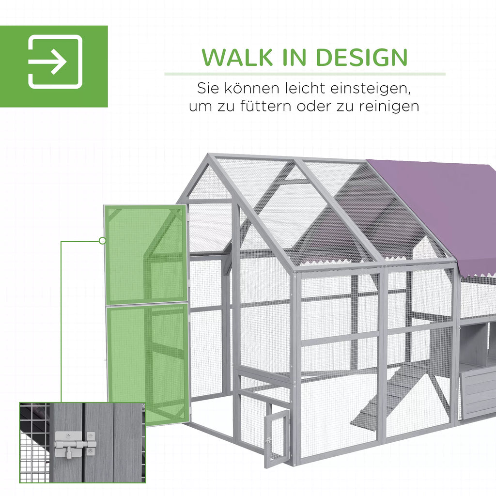 Vistu kūts Vistu māja Vistu kūts, saliekama, laikapstākļiem izturīga, 280 x 185,5 x 188 cm, pelēka