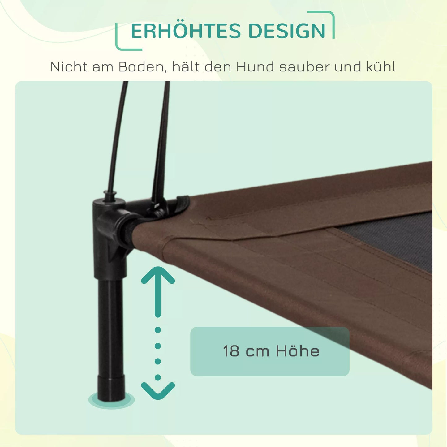 Paaukštinta šunų lova su baldakimu, naminių gyvūnėlių lova, lauko šunų gultas su stogeliu, kvėpuojantis, tafto audinys stovyklavimui, spalva Kava, 92 x 76 x 90 cm