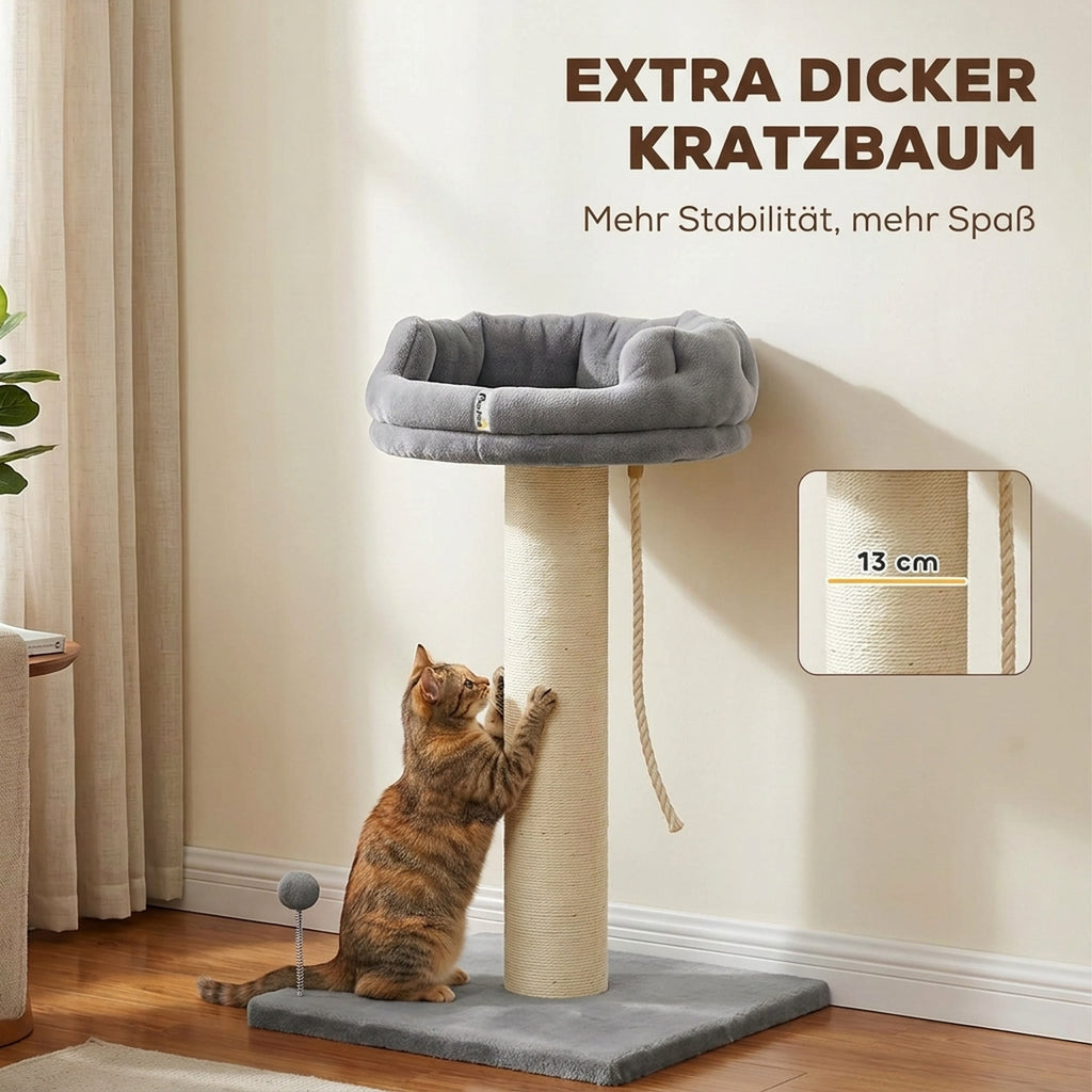 Draskyklė 83 cm su guoliu, sizalio stulpu ir žaislu, katėms iki 6 kg, 55x55 cm, pilka