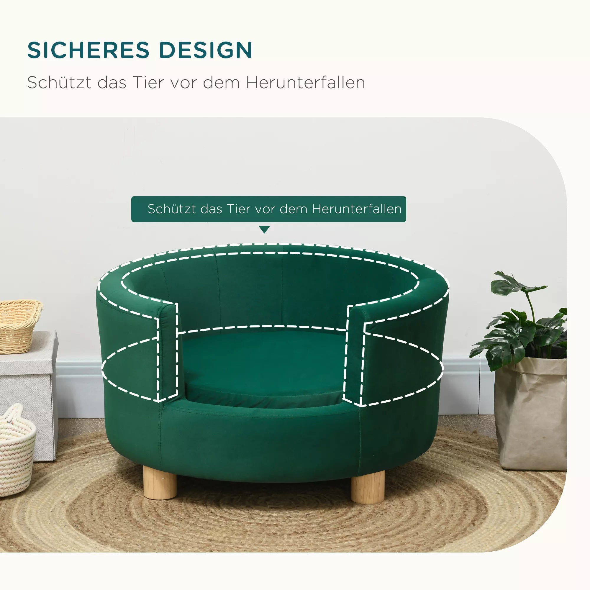 Šunų sofa, šunų kušetė, su skalbiamu užvalkalu, gyvūnėlių sofa su atlošu ir medinėmis kojelėmis, kačių sofa, mažiems šunims iki 4,5 kg, žalia