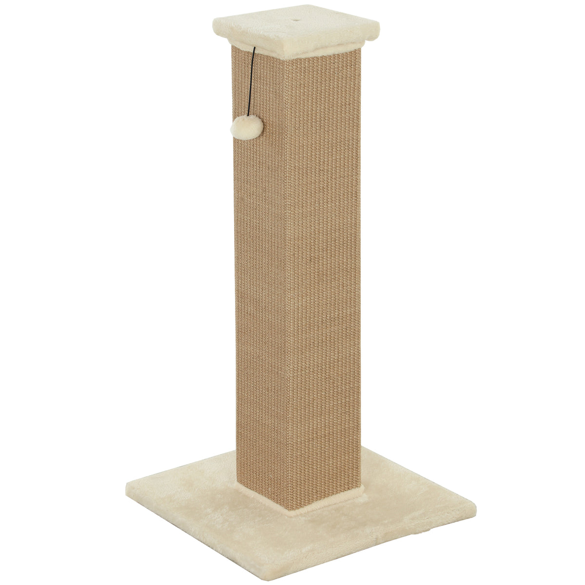 Draskyklė 81 cm su džiuto stulpu, pliušu ir kabančiu kamuoliuku, katėms iki 5 kg, smėlio spalvos