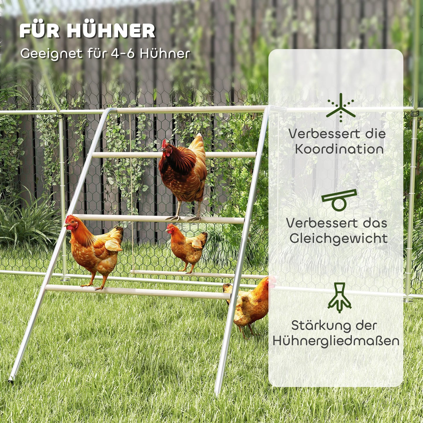 Medinis vištidės žaidimų kompleksas, vištidės žaidimų aikštelė su vištidės strypais, reguliuojama sūpynė, 82 x 150 x 110 cm, sidabrinė spalva