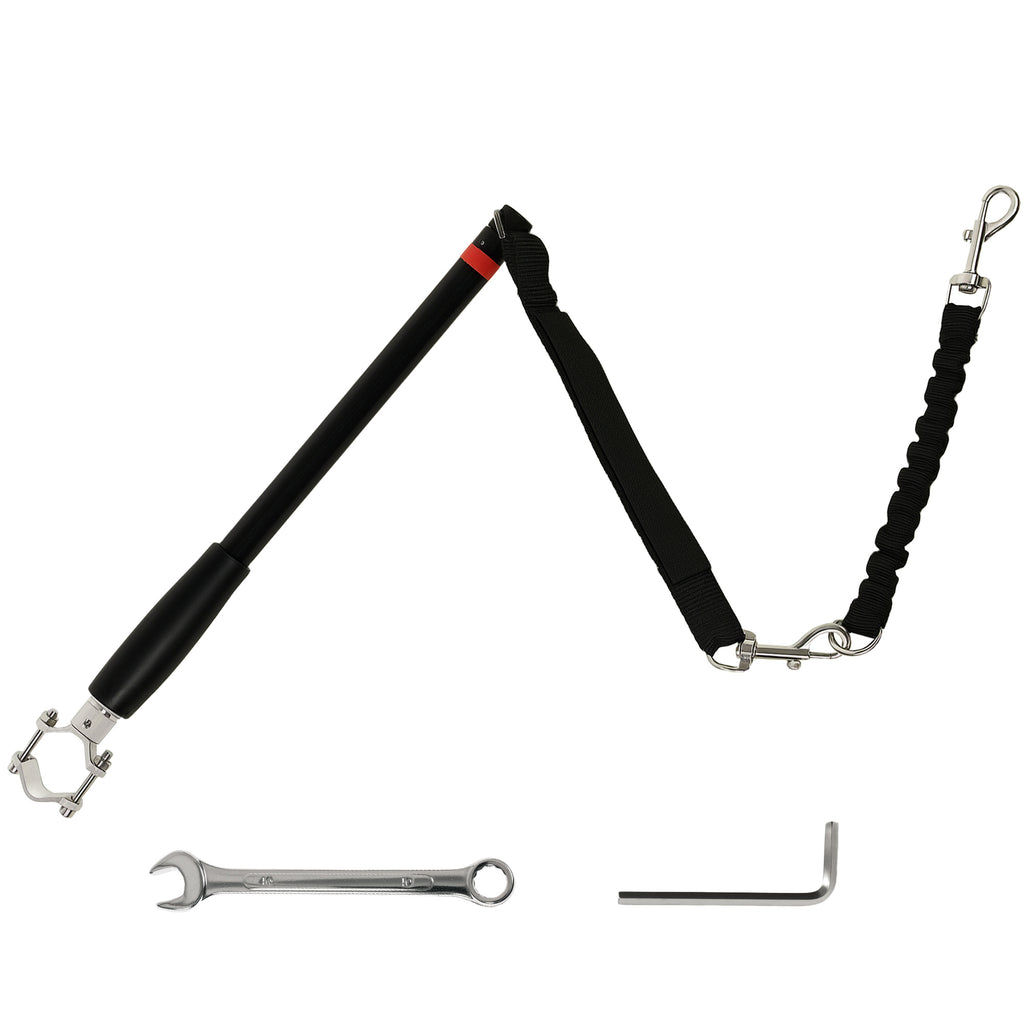 Pavadėlis šuniui prie dviračio su plieniniu strypu ir elastine virve, 124 cm, juodas