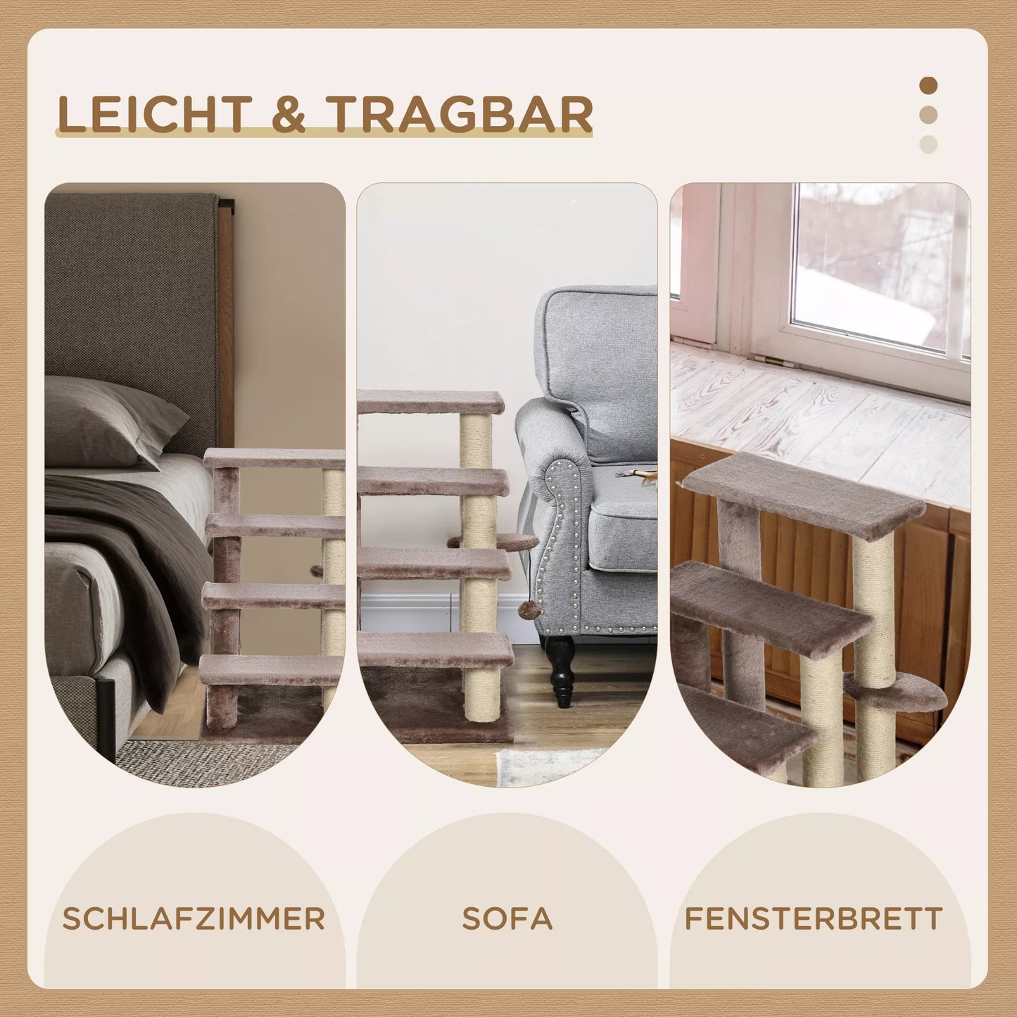 Laipių/laiptukų naminiams gyvūnams, draskyklė, 4 pakopos, gyvūnams iki 5 kg, 60x40x64cm, ruda