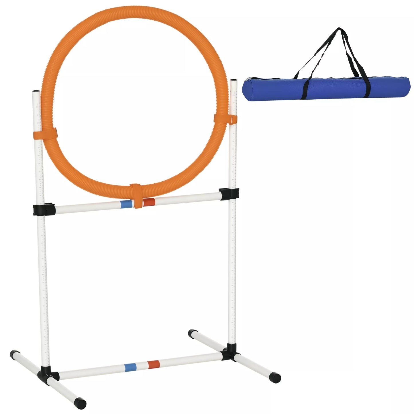 Šunų treniruočių rinkinys Šokinėjimo lankas augintinių agility treniruotėms, nešiojamas PE, balta + oranžinė, 74,5 x 66 x 91 cm
