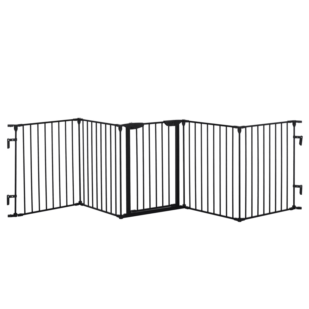 2-in-1 sulankstomas metalinis apsauginis barjeras ir gyvūnų aptvaras, juodas, 300 x 3 x 74,5 cm