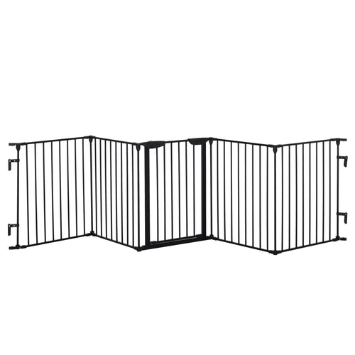 2-in-1 sulankstomas metalinis apsauginis barjeras ir gyvūnų aptvaras, juodas, 300 x 3 x 74,5 cm