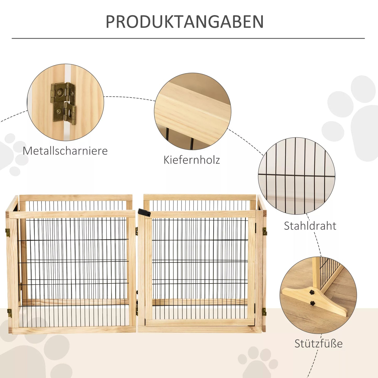 Suņu žogs suņu turēšanai atsevišķi, priedes koks, salokāms 432 x 36 x 70 cm, dabīgs