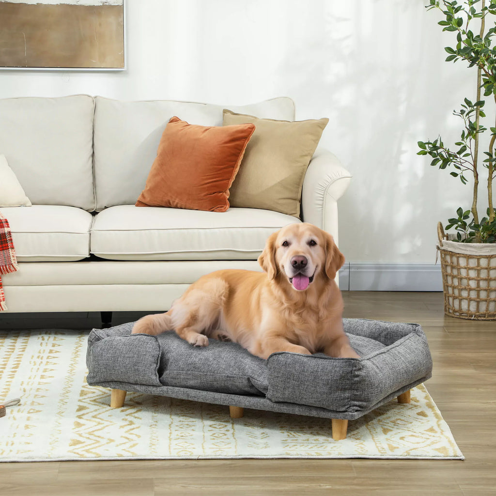 Šunų sofa, naminių gyvūnėlių sofa, naminių gyvūnėlių lova, nuimamas ir skalbiamas čiužinys, Natūralus + Tamsiai pilkas