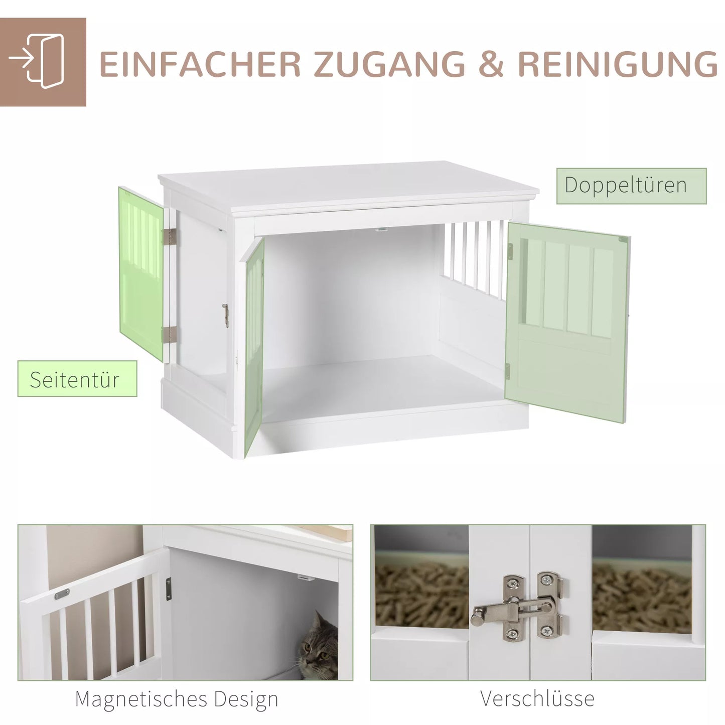 Šunų narvas, baldas su 3 durelėmis, šunų namelis, dėžė namams, 78 x 53 x 59,3 cm, Baltas