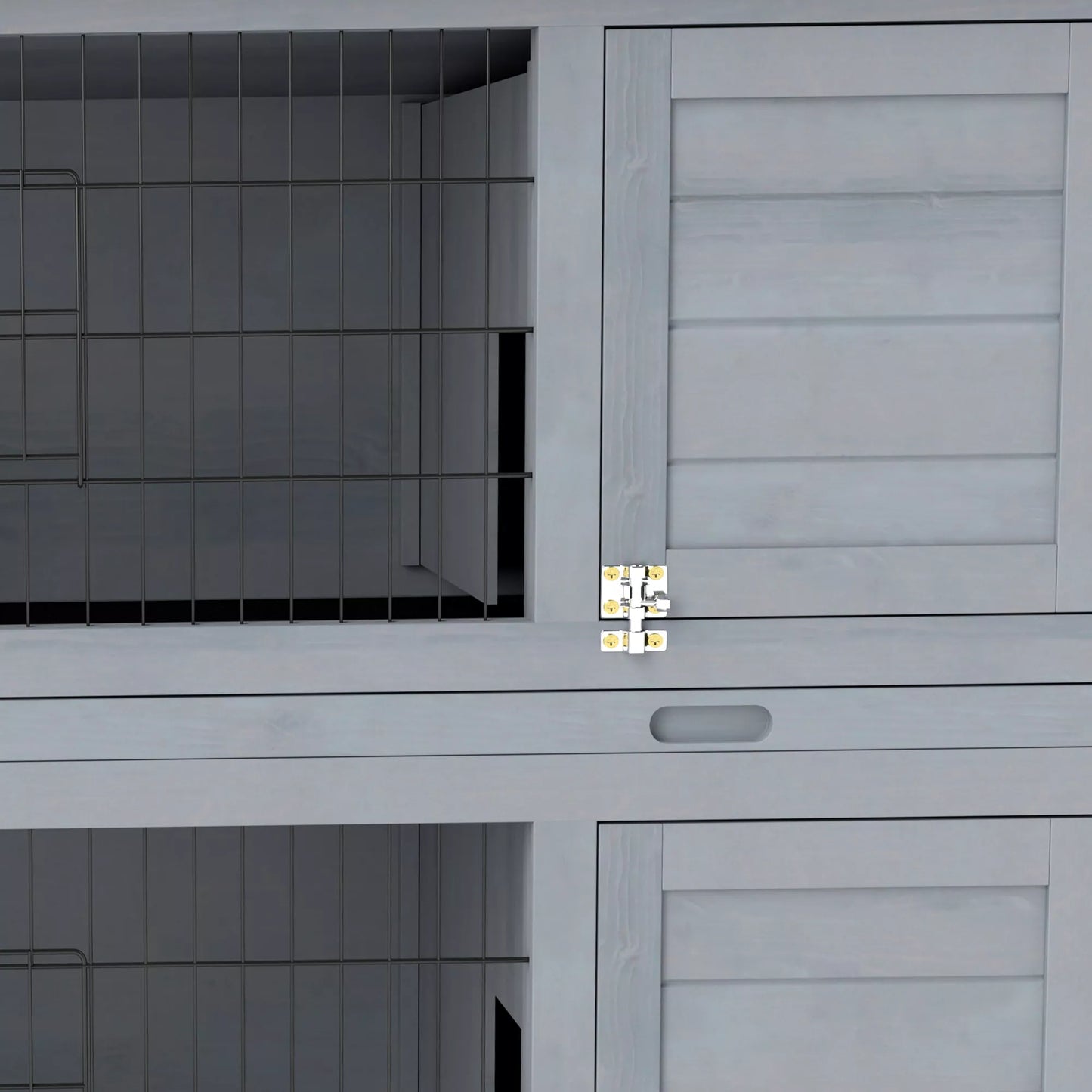 Triušių narvas, dviejų aukštų su ištraukiamu padėklu, medis ir bituminė stogo danga, 136,4x50x93 cm, pilkas