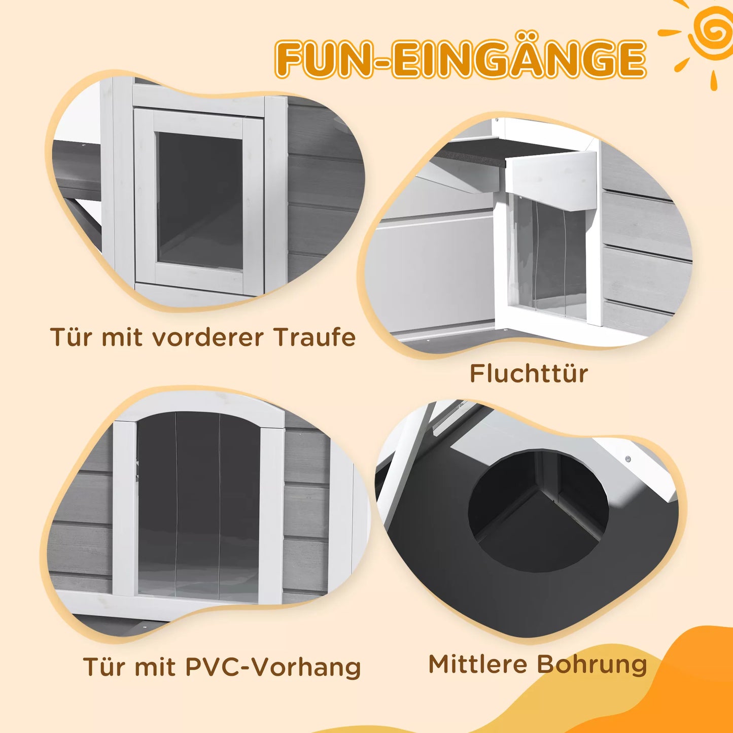 Medinis 2 aukštų katės namelis, atsparus žiemos sąlygoms, nepraleidžiantis vandens, su asfalto stogu, atverčiamu dangčiu, laipteliais, katės urvelis, lauko apsauginė būdelė sodui, balkonui, 78 x 55,5 x 91 cm, pilkas