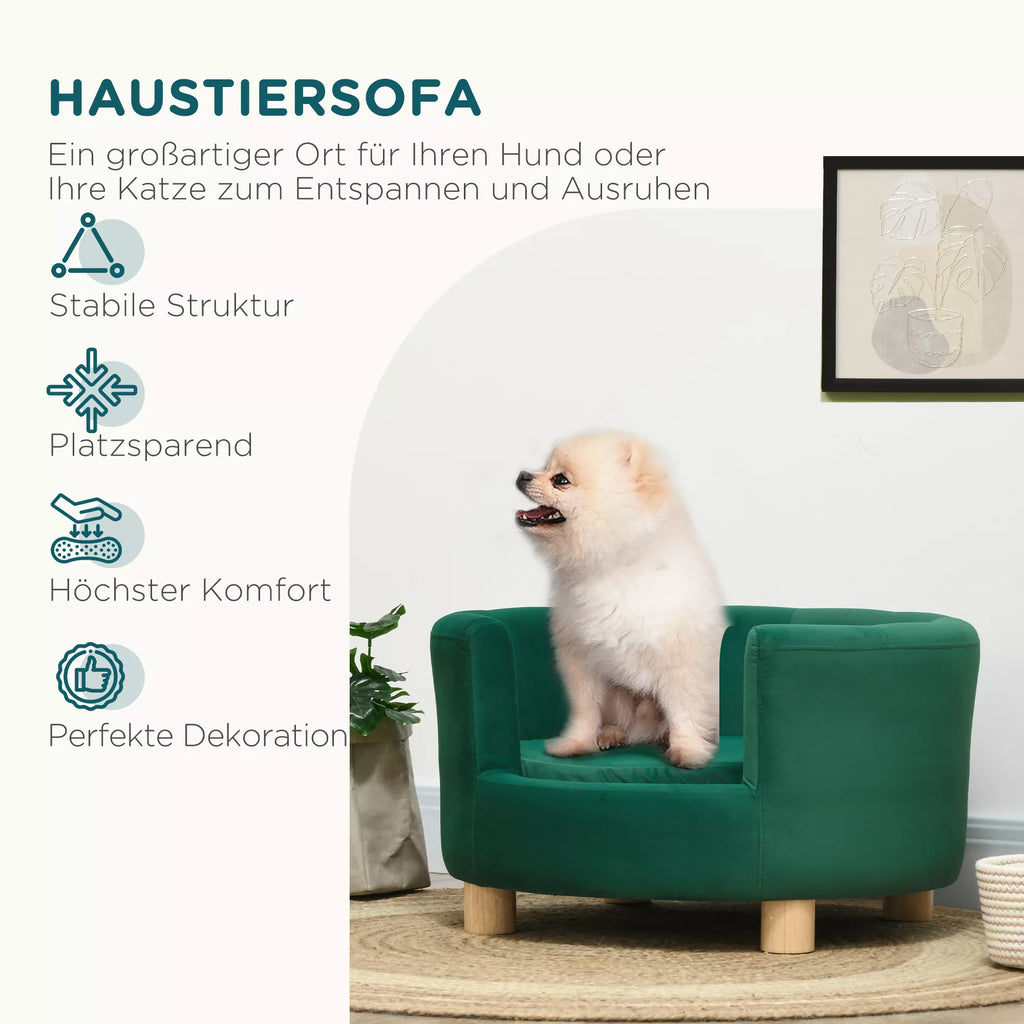 Šunų sofa, šunų kušetė, su skalbiamu užvalkalu, gyvūnėlių sofa su atlošu ir medinėmis kojelėmis, kačių sofa, mažiems šunims iki 4,5 kg, žalia