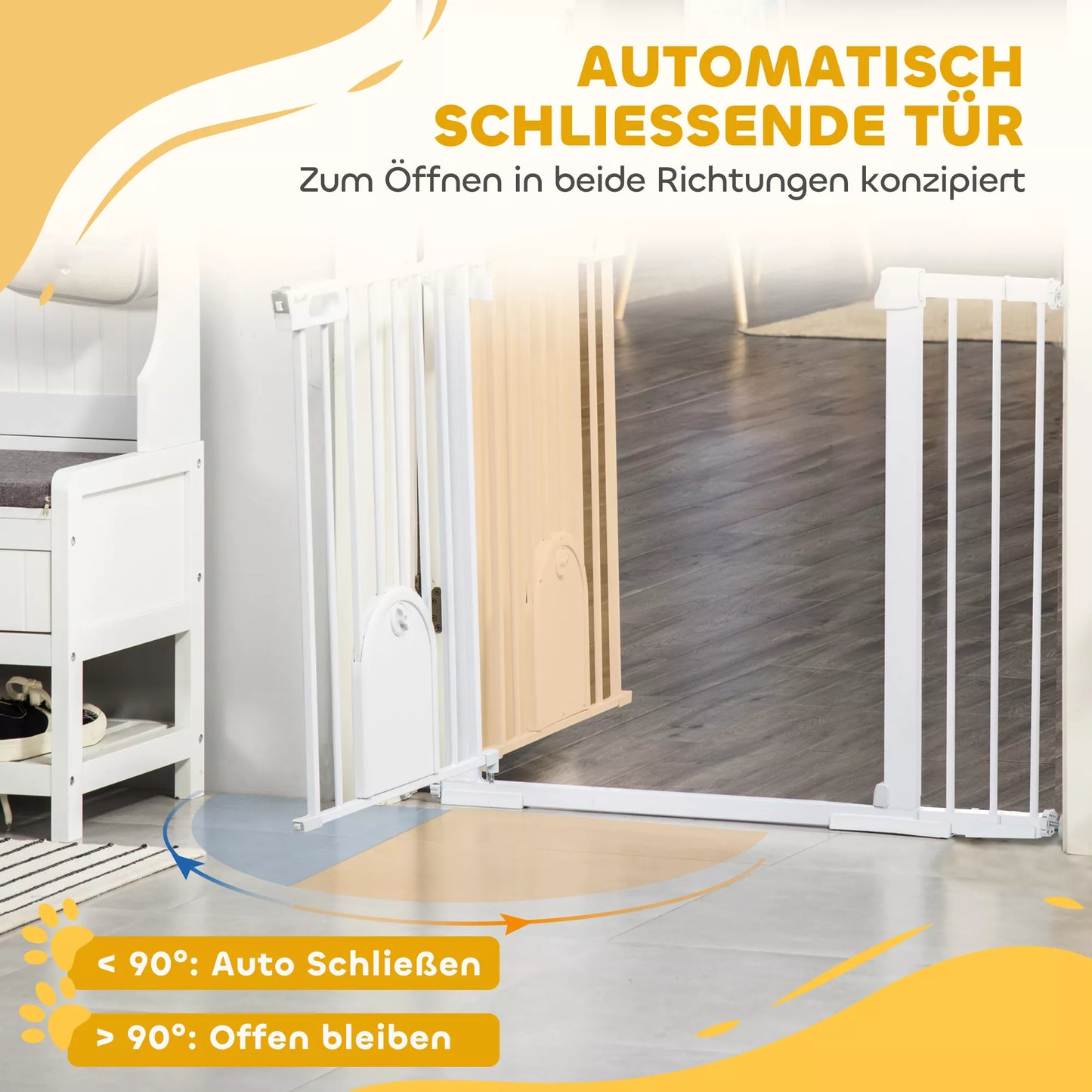 Apsauginiai varteliai šunims ir augintiniams, skirti durims ir laiptams, metaliniai su ABS tvirtinimo spaustukais, balti, 75-131 x 76 cm