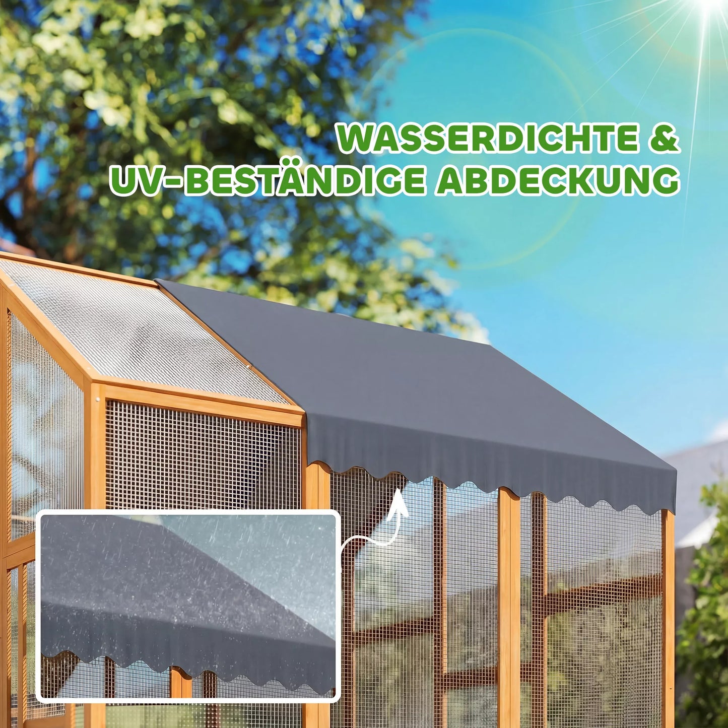 Vištidė 3,07 m² Laisvai vaikščiojanti aptvaras iš medžio su neperšlampamu audiniu, saugumo spyna, 6–8 vištoms 1,7 x 1,8 x 1,8 m