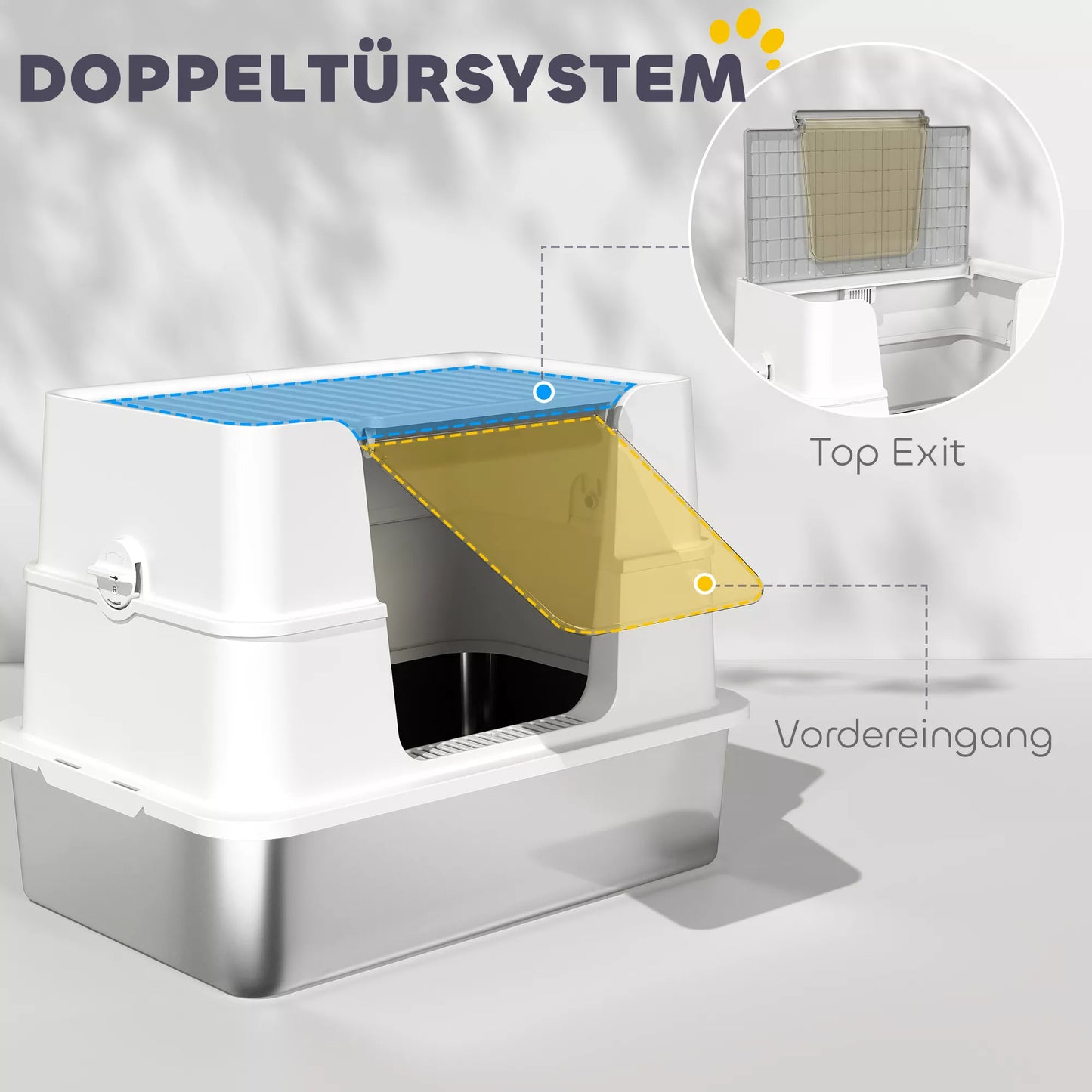 Kačių tualetas, nerūdijančio plieno, XL vidaus erdvė, su kastuvėliu, šviesiai pilkas
