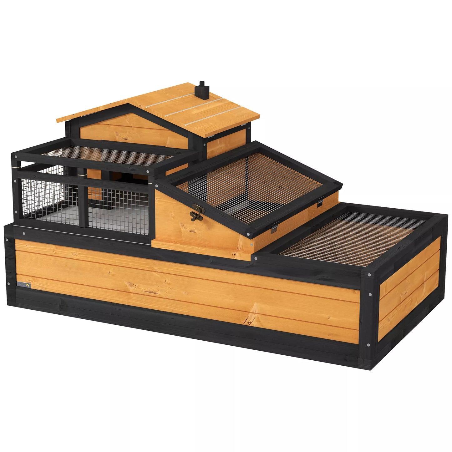 Vėžlių namelis, 2 lygiai, skirtas naudoti viduje ir lauke, stalčius, pušies mediena, geltonas