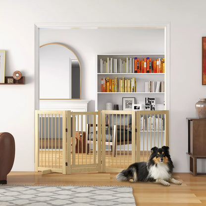 Laisvai statoma sulankstoma šunų tvorelė su durimis ir atramomis, medinis rėmas, 220x36x91cm