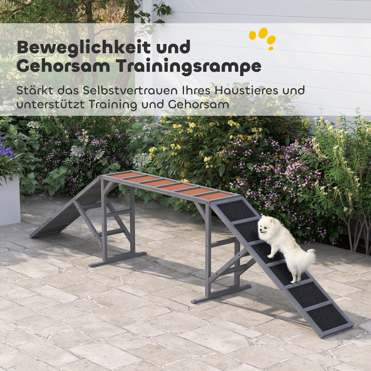 Agility lieptas šunims su apsauginėmis juostelėmis ir neslystančiu paviršiumi, 335x55x60 cm, iki 40 kg, pilkas