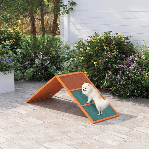 Suņu rampa Agility, salokāma, ar regulējamu augstumu, neslīdoša, no egles koka, līdz 40 kg, 173 x 59 x 66 cm, oranža/zaļa