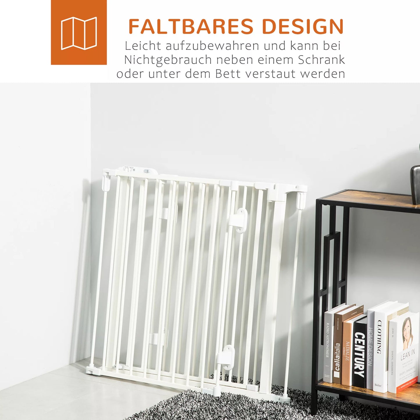 Šunų apsauginė tvorelė, durų ir naminių gyvūnėlių apsaugos tvorelė, reguliuojama, sulankstoma, židinių tvorelė su automatiškai užsidarančiomis durelėmis, 3 skydeliai, skirta krosnelei, montuojama prie sienos/pastatoma laisvai, balta, 202,5 x 76 cm