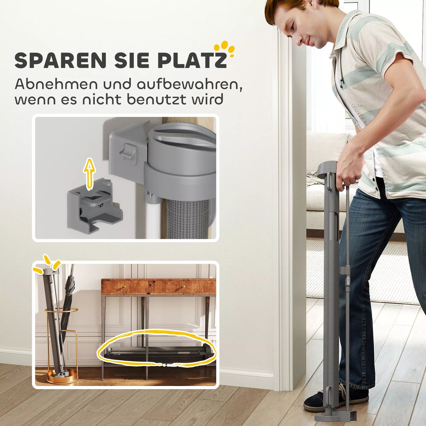 Ištraukiami apsauginiai varteliai laiptams ir durims, 0-136cm, 87cm aukščio, gyvūnams, 142 x 10 x 87 cm, pilki