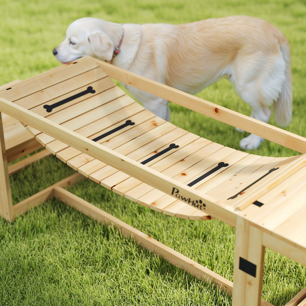 Agility rinkinys šunims: tiltelis, laiptai ir platforma, iš eglės medienos, iki 40 kg, natūralaus medžio spalvos