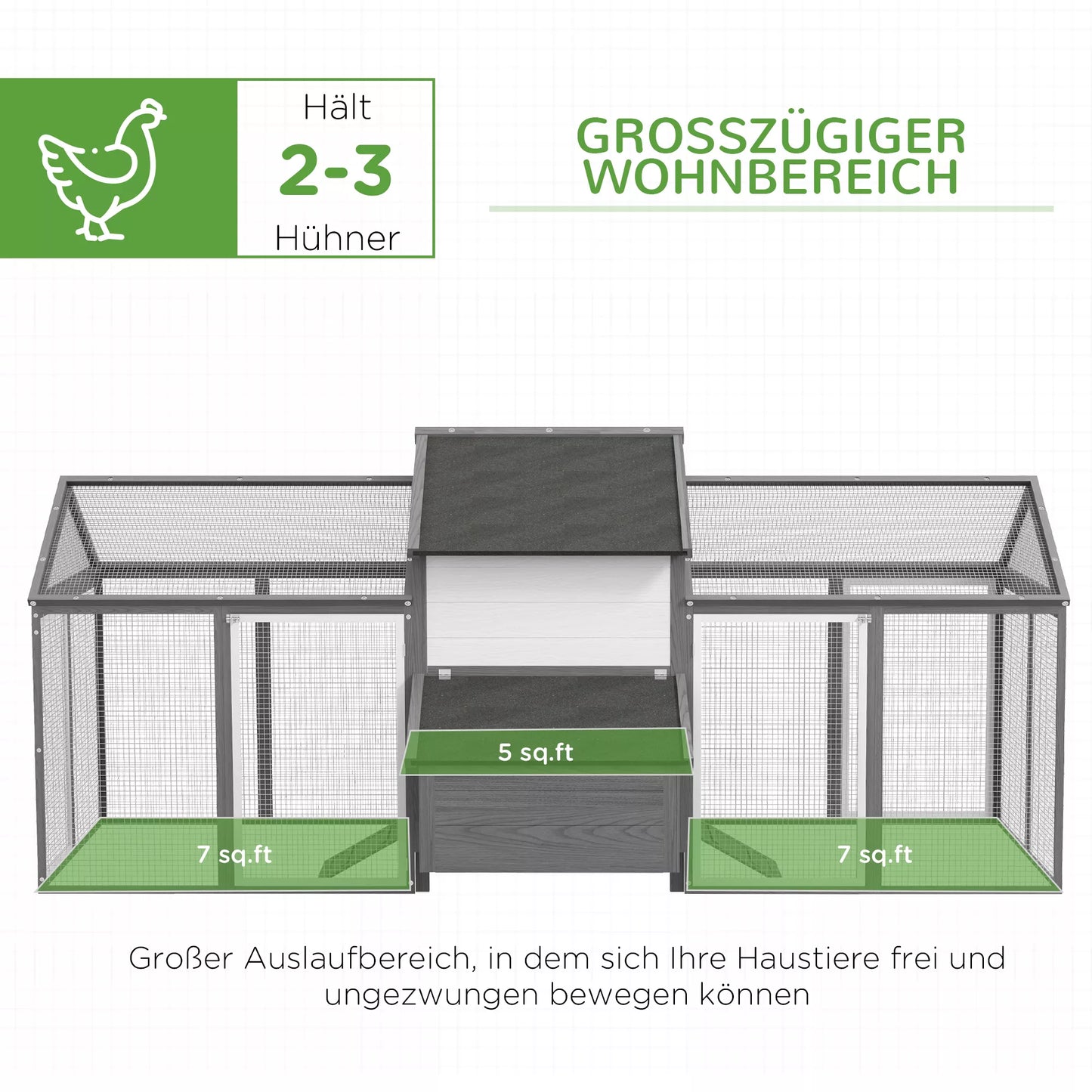 Vištidė smulkių gyvūnų gardas, 2 lauko aptvarai, 1 lizdų dėžė, 2 rampos, asfaltinis stogas, atsparus oro sąlygoms, pilkas
