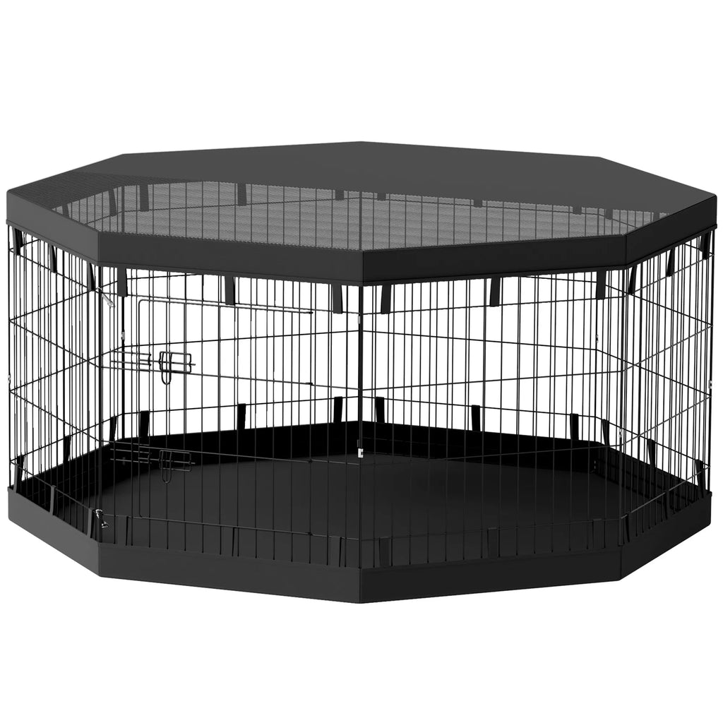 Šuniukų aptvaras, 76 cm aukščio / ~2,5 m², 8 paneliai, grindų danga, kombinuotas stogelis