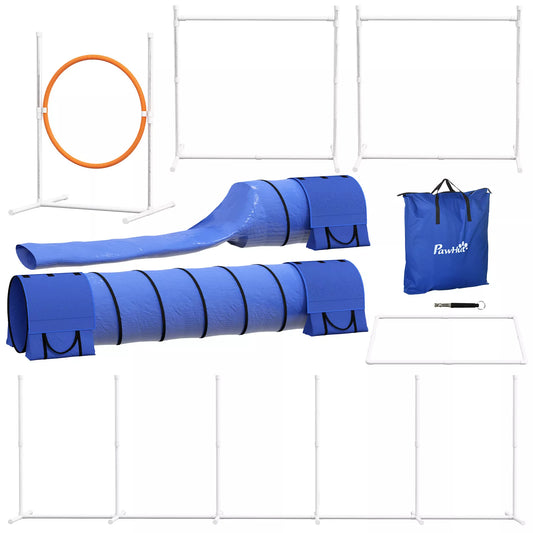 Šunų Agiliti trasos komplektas, 1 lankas, 2 tuneliai, 2 barjerai, 321 cm x 63 cm x 93 cm, mėlyna + raudona + balta