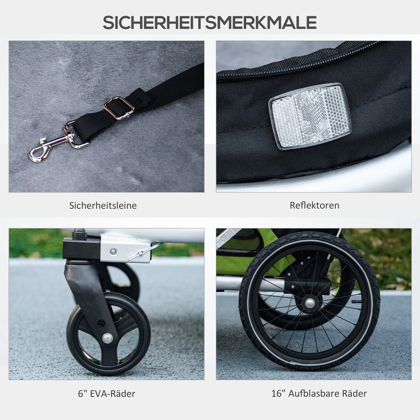 2-in-1 šunų vežimėlis Šunų bėgimo vežimėlis Dviračių priekaba iki 20 kg 2 atšvaitai 1 saugos virvė 150 x 68 x 95 cm Žalia