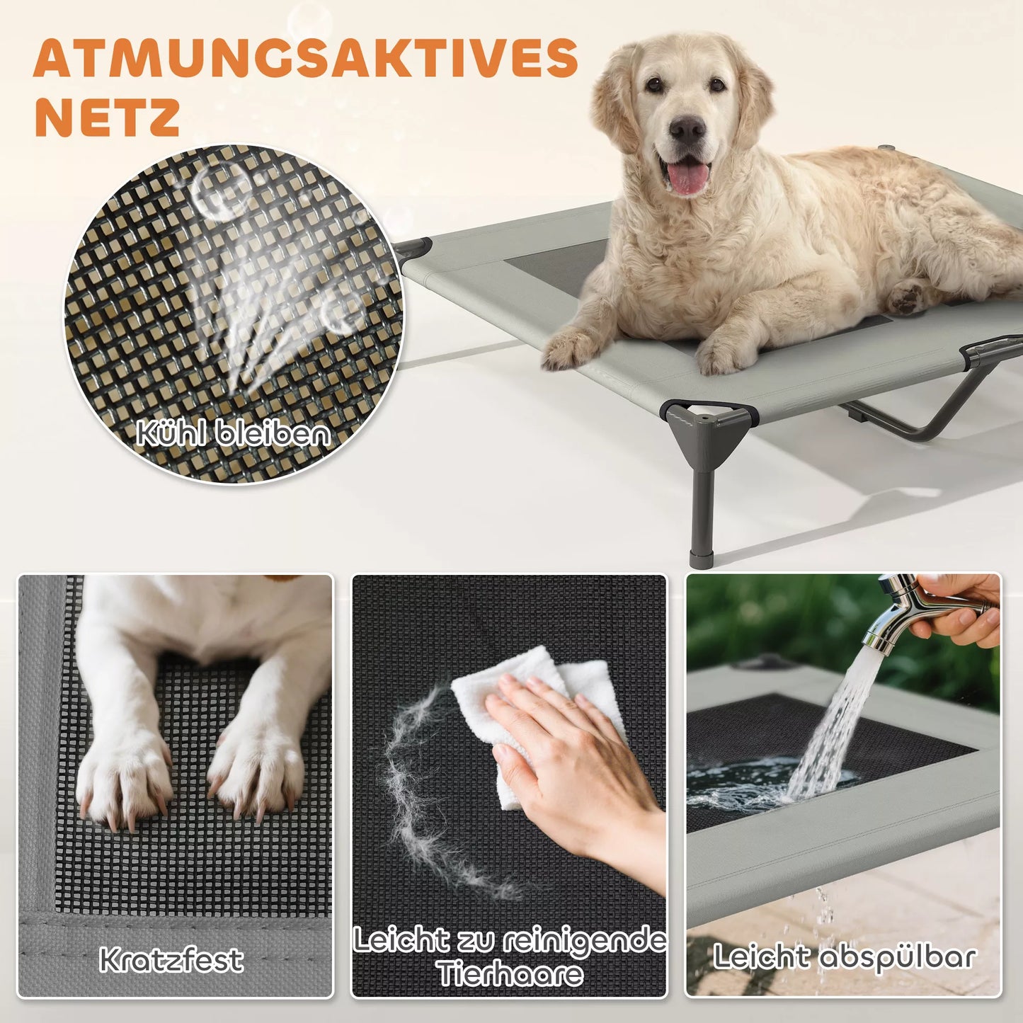 Āra suņu gulta ar nojumi, paaugstināta suņu gulta lieliem suņiem, 91 x 76 x 90 cm, gaiši pelēka