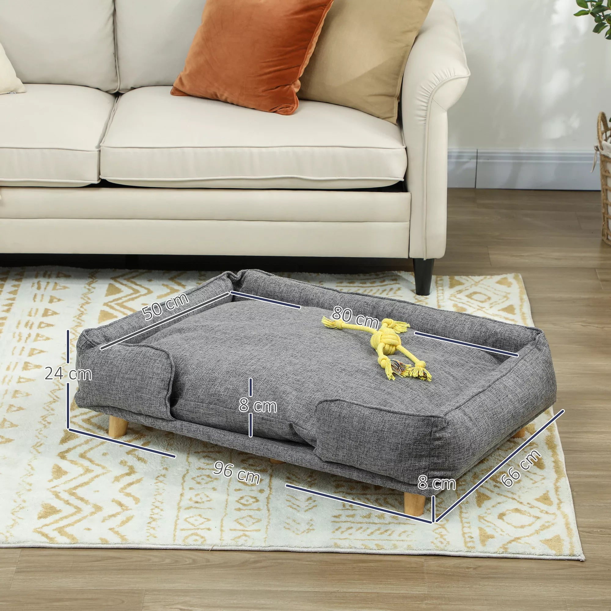 Šunų sofa, naminių gyvūnėlių sofa, naminių gyvūnėlių lova, nuimamas ir skalbiamas čiužinys, Natūralus + Tamsiai pilkas
