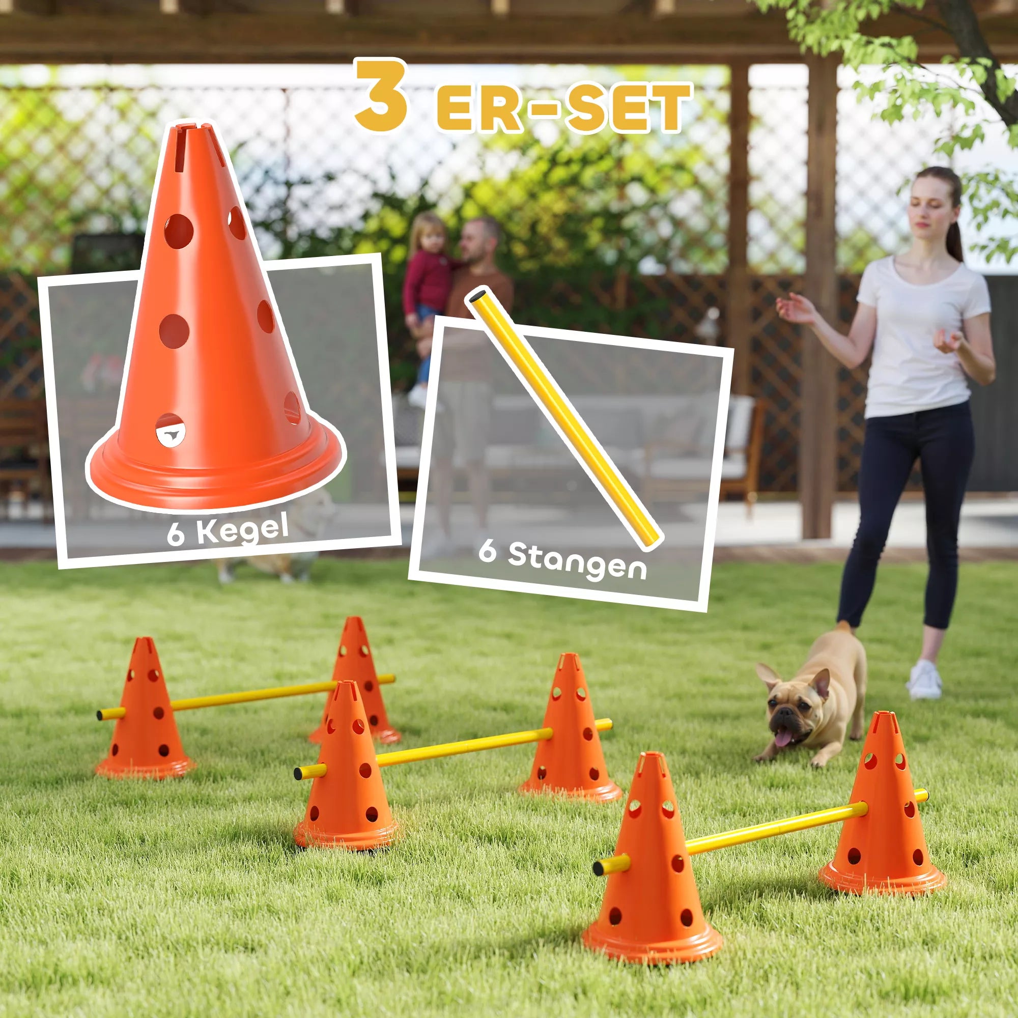 Agility rinkinys šunims 3 dalių agility įranga šunų dresūrai Stumiamų kliūčių rinkinys su 6 kūgiais 3 kliūtys Nešimo krepšys