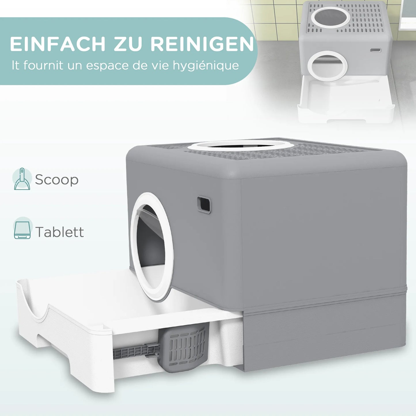 Katilių kraiko dėžutė, 2 išėjimai, išimamas dugno padėklas, 52 x 41 x 38,5 cm, Pilka