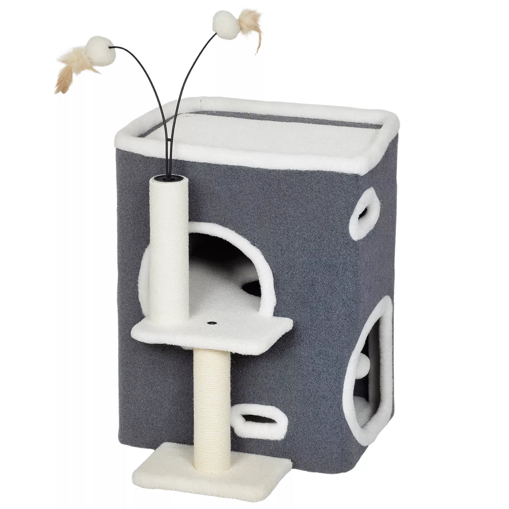 Kačių draskyklė, viršutinė poilsio zona, 2 aukštų namelis, sisaliniai stulpeliai, pilka