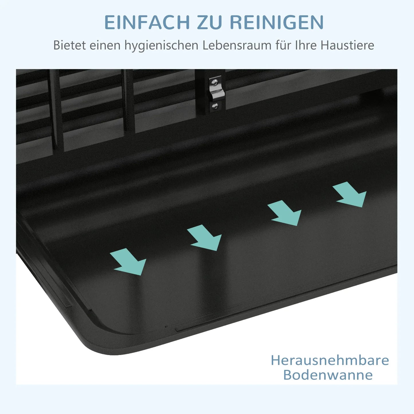 Šunų transportavimo dėžė/narvas, su dugno padėklu, užraktu, universalūs ratukai, 94 cm x 58 cm x 78 cm, juoda