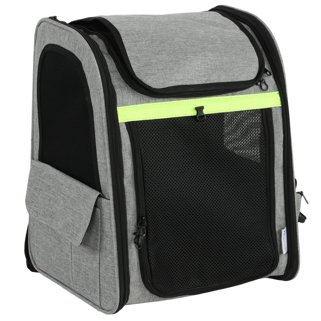 Praplečiama transportavimo kuprinė šunims ir katėms iki 10 kg, su 5 kišenėmis, 33,5x28x42 cm, šviesiai pilka