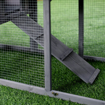 Mazu dzīvnieku māja ar āra aploku, āra jūrascūciņu būris, mazu dzīvnieku māja no egles koka, tumši pelēka, 147 x 54 x 84 cm