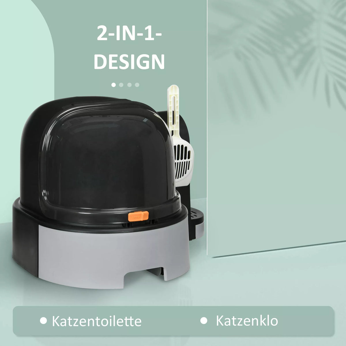 Uždaras kačių tualetas su priedais, pilkas