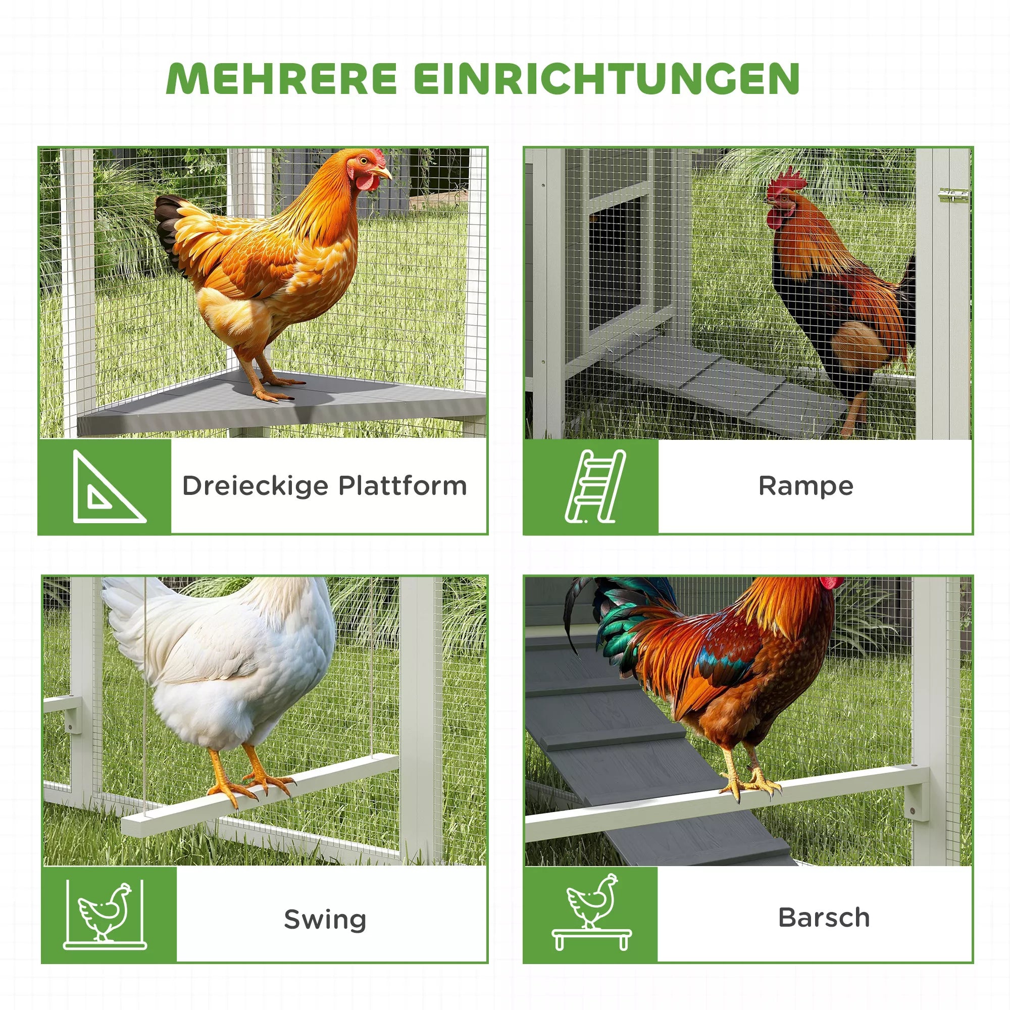 Didelis vištidė 7–10 vištoms, sėdynės, sūpynės, langai, lizdai, vielos tinklas, pilkos spalvos